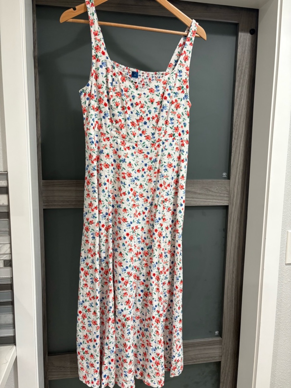 Old Navy Midi Dress with Red & Blue Floral Print